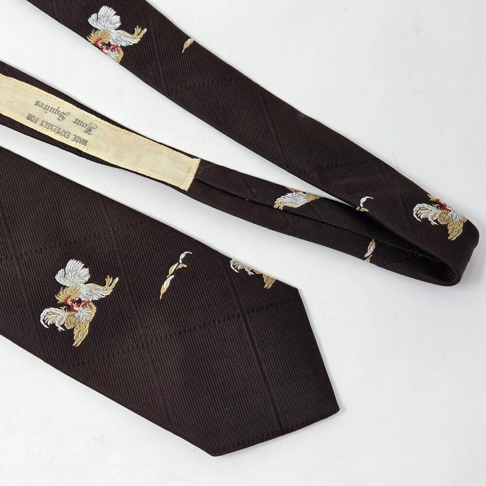 BRIAR PRIDE OF ENGLAND POLY TIE ROOSTER FIGHTING BROWN TEXTURED VINTAGE 4" X 56"